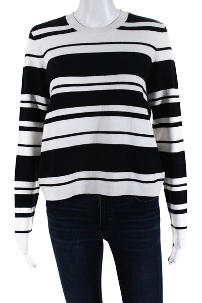 Frame Womens Navy White Striped Crew Neck Long Sleeve Pullover Sweater Top SizeS