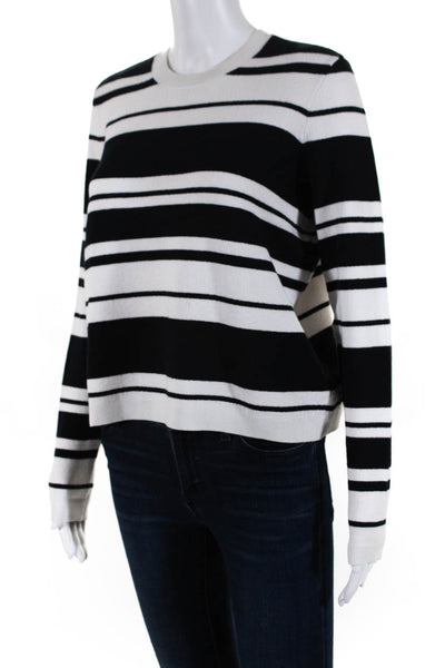 Frame Womens Navy White Striped Crew Neck Long Sleeve Pullover Sweater Top SizeS