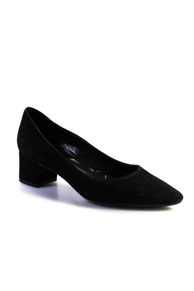 Aquatalia Womens Suede Pointed Toe Low Block Heels Slip-On Pumps Black Size 4
