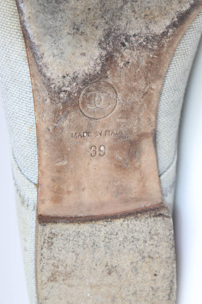 Chanel Womens Logo Snakeskin Print Cap Toe Shoes Gray Size 39 9