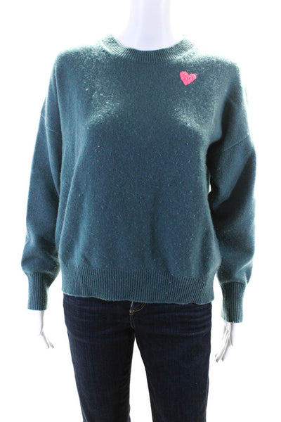Kerri Rosenthal Womens Cashmere Heart Crew Neck Sweater Blue Size Small