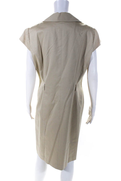 Tahari Levine Womens Buttoned Collared Short Sleeved Dress Khaki Tan Size 12