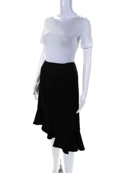 Rene Lezard Womens Two Piece Two Button Ruffled Blazer Skirt Suit Black Size 42