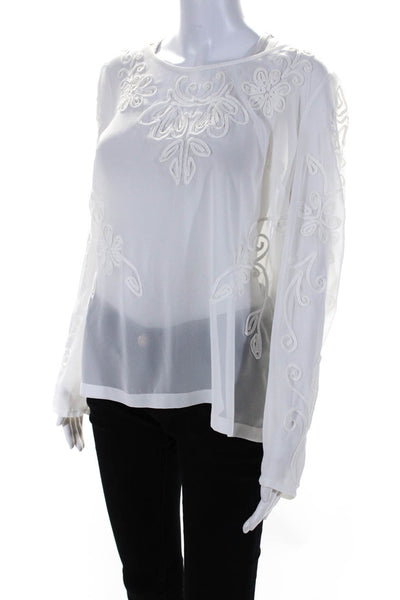Alice by Temperley Womens Floral Swirl Sheer Scoop Neck Blouse White Size 10