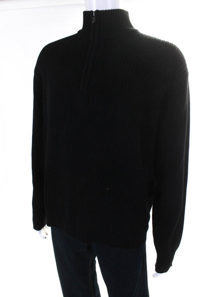 Calvin Klein Mens Cotton Tight-Knit Long Sleeve 1/2 Zip Sweater Black Size XL