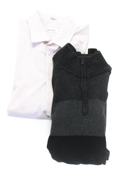 Calvin Klein Mens Dress Shirt Henley Sweater White Gray Size XL Lot 2