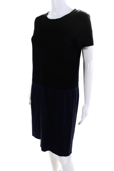 DKNY Womens Darte Patchwork Short Sleeve Pullover Midi Sheath Dress Black Size 8