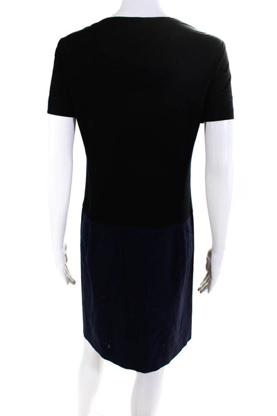 DKNY Womens Darte Patchwork Short Sleeve Pullover Midi Sheath Dress Black Size 8