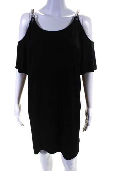Michael Michael Kors Womens Chain Link Cold Shoulder Mini Blouson Dress Black L