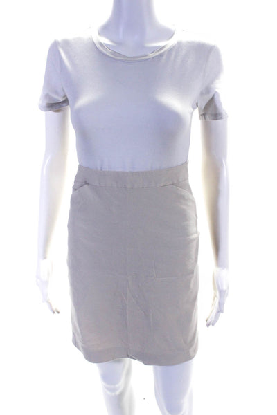 Theory Womens Cotton Split Hem Casual Short Straight Skirt Ivory White Size 8