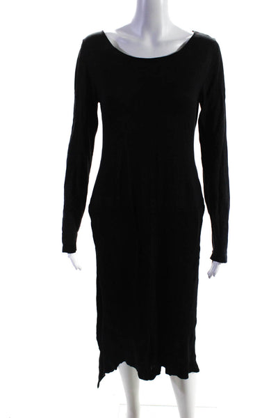 Elm Design Womens RIbbed Knit Trim Side Slit Tunic Sweater Black Cotton Size 3