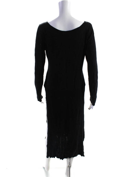Elm Design Womens RIbbed Knit Trim Side Slit Tunic Sweater Black Cotton Size 3