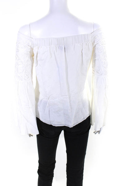 Intermix Womens Flare Sleeve Embroidered Off Shoulder Shirt White Size Petite