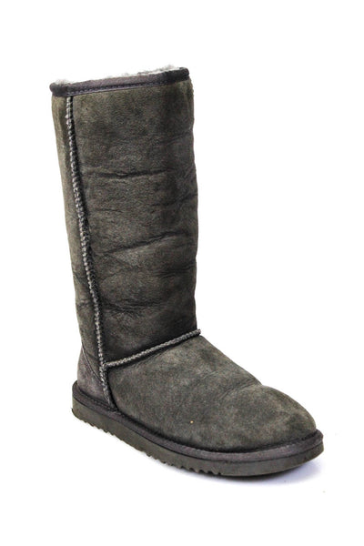 UGG Australia Womens Slip On Shearling Lined Mid Calf Boots Gray Suede Size 6