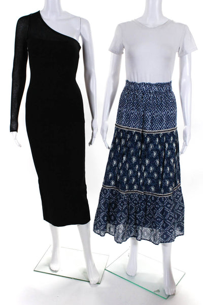 Zara MNG Womens Geometric Print Tiered Skirt Dress Blue Black Size M 4 Lot 2