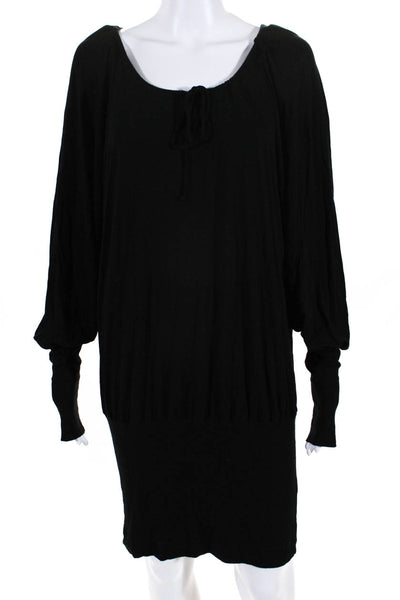 Three Dots Womens Dolman Long Sleeved Round Tied Neck Blouson Dress Black Size L