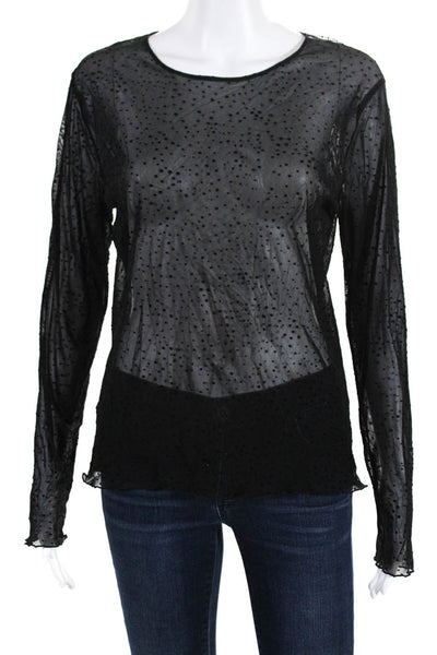 Sara Campbell Women's Long Sleeve Polka Dot Sheer Top Black Size XL