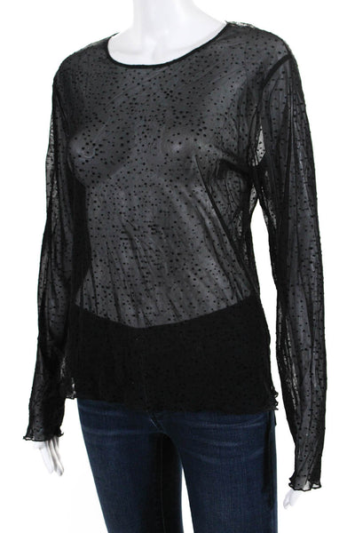 Sara Campbell Women's Long Sleeve Polka Dot Sheer Top Black Size XL