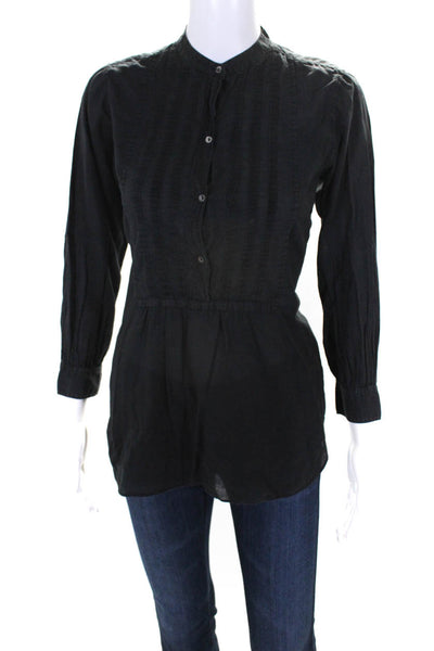 Nili Lotan Womens Half Button 3/4 Sleeve Crew Neck Shirt Gray Cotton Size XS