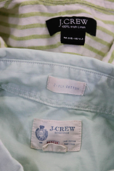 J Crew Men's Linen Striped Collared Button Down Shirt Green Size 15.5 M Lot 2