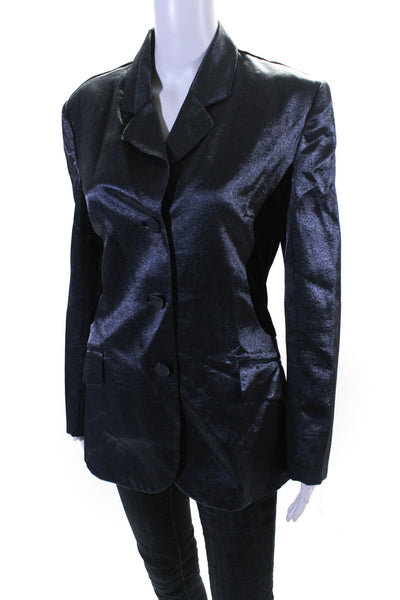 Vivienne Tam Womens Metallic Colorblock Three Button Blazer Jacket Gray Size 2