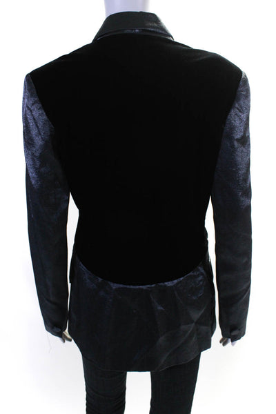 Vivienne Tam Womens Metallic Colorblock Three Button Blazer Jacket Gray Size 2