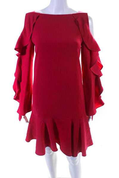 Adeam Womens Long Sleeve Ruffle Dress Fuchsia Size M