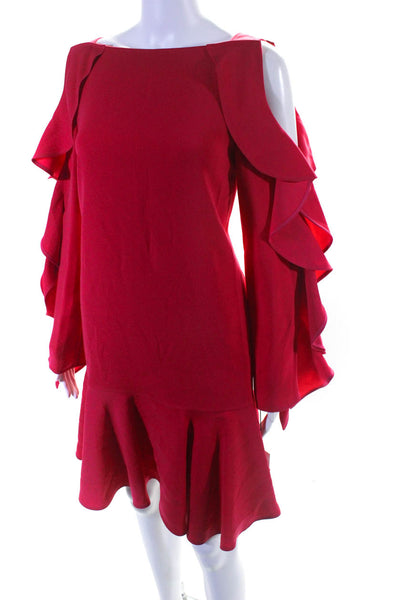Adeam Womens Long Sleeve Ruffle Dress Fuchsia Size M