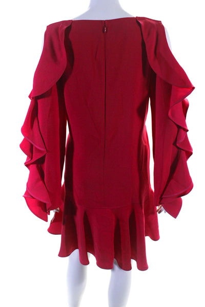 Adeam Womens Long Sleeve Ruffle Dress Fuchsia Size M