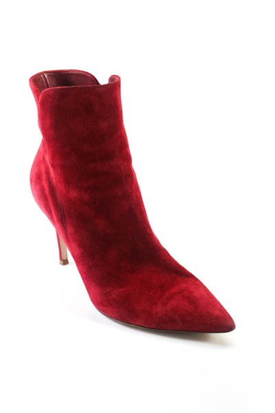 Gianvito Rossi Womens Side Zip Stiletto Pointed Toe Booties Red Suede Size 39.5