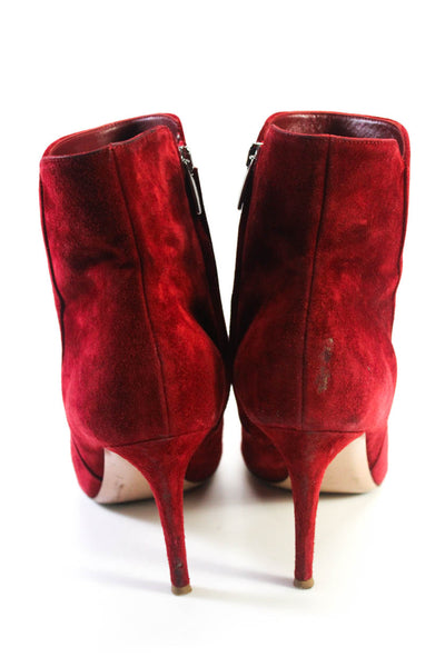 Gianvito Rossi Womens Side Zip Stiletto Pointed Toe Booties Red Suede Size 39.5