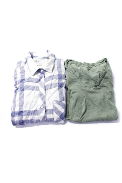 Madewell Rails Womens Short Sleeved V Neck Shirts Green White Blue Size XS Lot 2