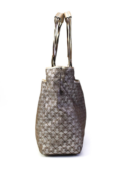 Anya Hindmarch Womens Metallic Jacquard Leather Trim Tote Handbag Silver Brown