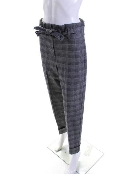 D. Exterior Womens Plaid Straight Leg Belted Pants Black White Blue Size Small