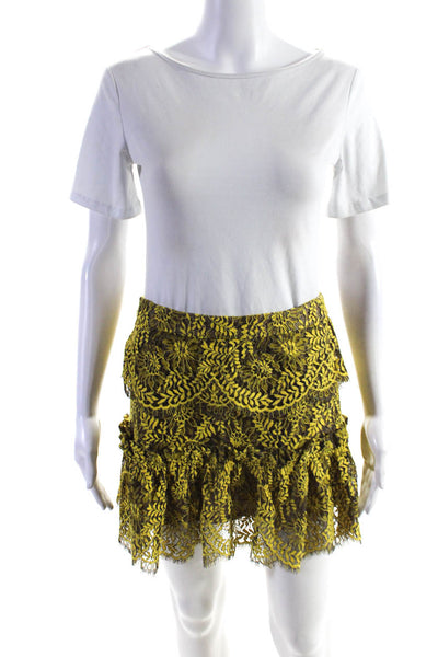 Intermix Womens Back Zip Lace Tiered A Line Skirt Yellow Brown Size Small