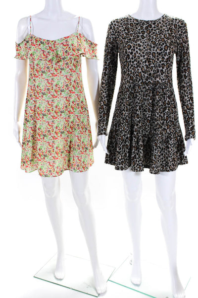 Zara Womens Knit Leopard Print Floral Chiffon Dress Size Small Lot 2