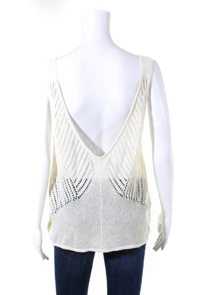 Helmut Lang Women's Sleeveless V Neck Linen Blend Knit Tank Top Ivory Size L