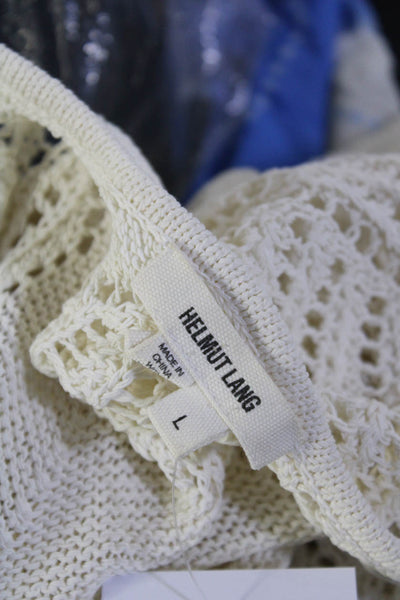 Helmut Lang Women's Sleeveless V Neck Linen Blend Knit Tank Top Ivory Size L