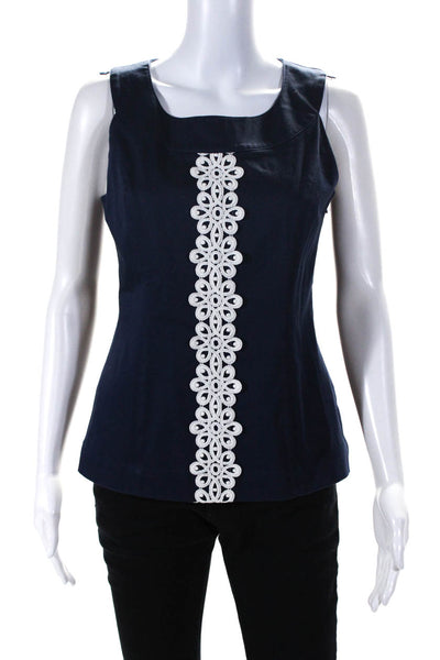 Lilly Pulitzer Womens Embroidered Scoop Neck Sleeveless Blouse Blue White Size 2