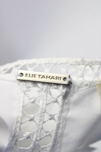Elie Tahari Womens Sheer Lace Sleeveless Round Neck Tank Top Blouse White Size M