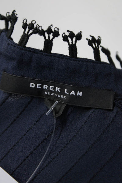 Derek Lam Womens Pleated Sleeveless V Neck Tank Top Blouse Navy Blue Size 10