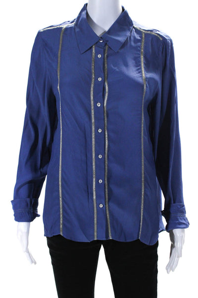 Artelier Nicole Miller Womens Long Sleeved Striped Buttoned Shirt  Blue Size M