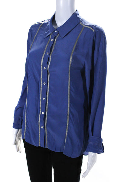 Artelier Nicole Miller Womens Long Sleeved Striped Buttoned Shirt  Blue Size M