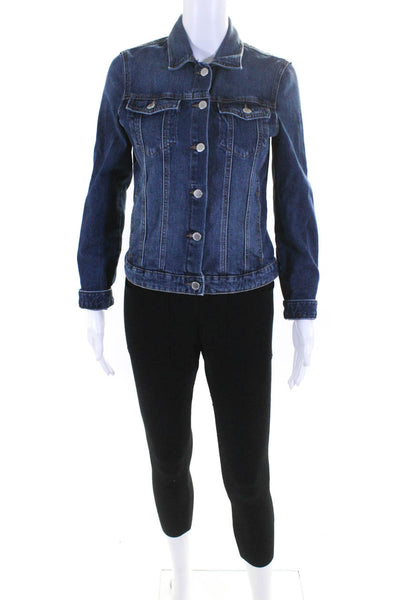 Zara Womens Buttoned Drawstring Collar Long Sleeve Jacket Pants Blue Size S Lot