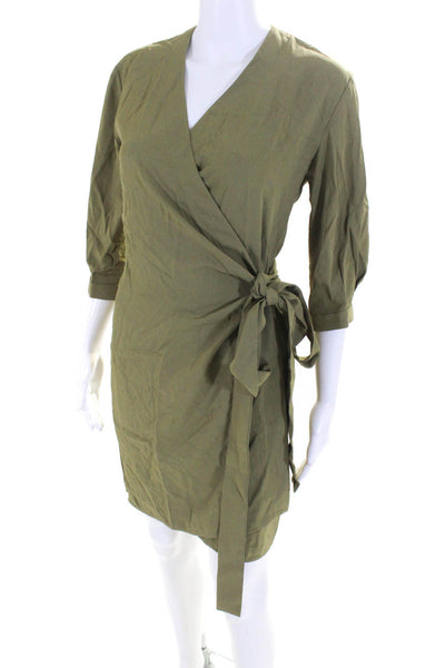 Everlane Womens The Japanese GoWeave Long Sleeve Mini Wrap Dress Olive  Size 0