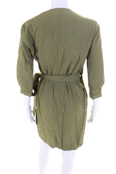 Everlane Womens The Japanese GoWeave Long Sleeve Mini Wrap Dress Olive  Size 0