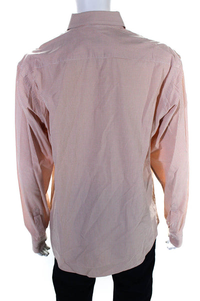 Armani Collezioni Mens Button Front Collared Plaid Dress Shirt Orange Large