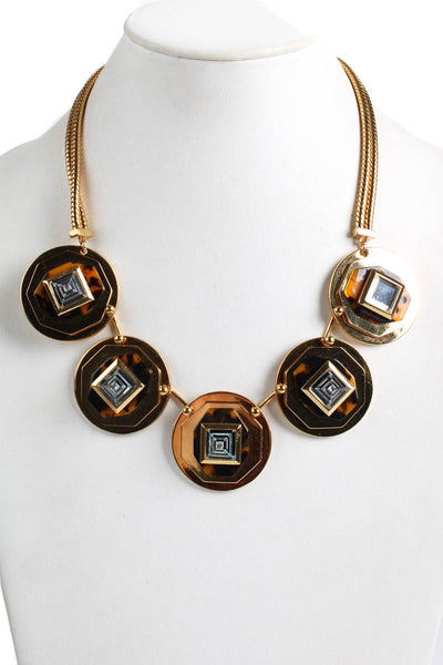J Crew Womens Gold Tone Tortoise Shell Print Crystal Statement Necklace