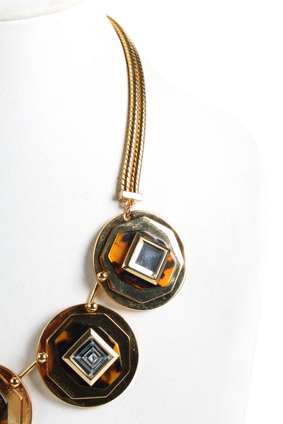 J Crew Womens Gold Tone Tortoise Shell Print Crystal Statement Necklace