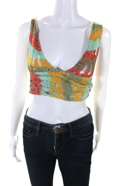 Jaded Womens Striped Knit Cropped Tank Top Multi Colored Size Extra Small